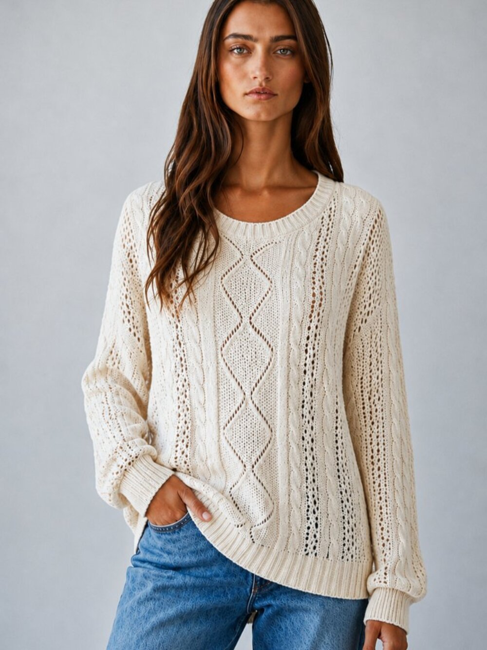 Cotton rich open knit lightweight sweater
